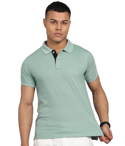 Image of INKKR Men Solid Polo Neck Cotton Blend Collar T-Shirt