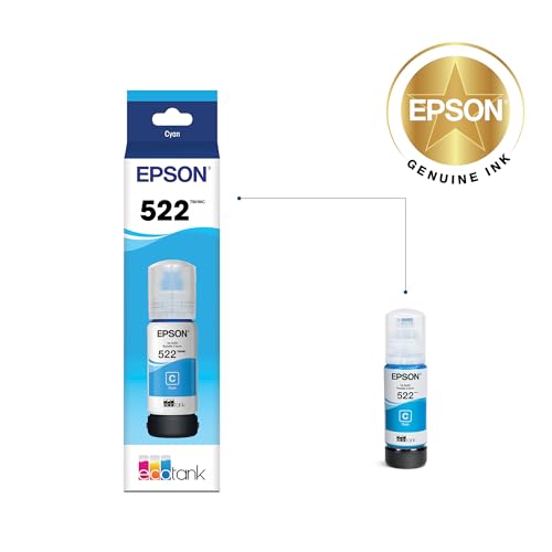 Image of Epson 522 EcoTank Ink Ultra-high Capacity Bottle Cyan (T522220-S) Works with ET-2400, 2720, 2800, 2803, 2840, 4700, 4800, 4810