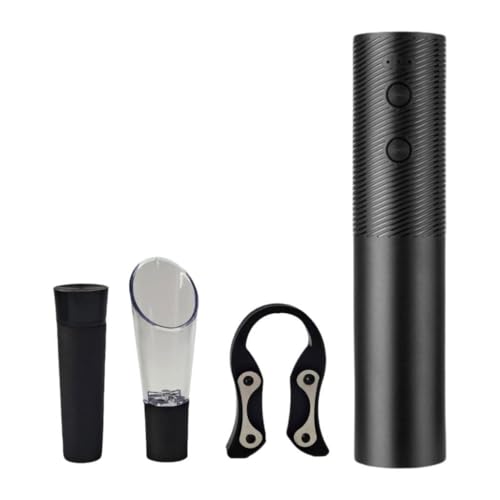LeeQinersw Sacacorchos Eléctrico Abridor de Botellas Recargable con Cortador Vertedor Y Tapón Portátil Fácil de Usar Resistente Adecuado para Bodas Camping Y Via, Negro, Individual