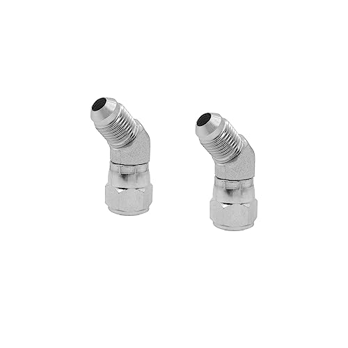 Image of (2-PACK) 6502-05-05 Hydraulic Hose Adapter Fitting 5 /16 inch Male JIC 37Flare (1 /2 inch-20UNF)x 5 /16 inch Female JIC 37 Swivel (1 /2 inch-20UNF) 45Elbow Pipe Joints Tube Connector Carbon Steel