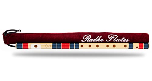 Radhe Flutes | C Natural Right Handed Middle Bansuri | Dark Blue & Red | Tuned With Tanpura A=440Hz...