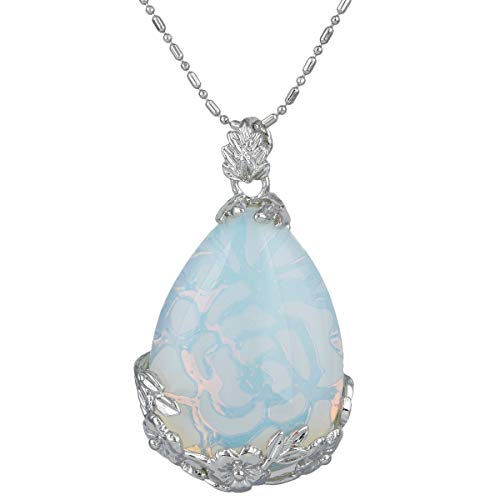 KYEYGWO Protection Collier Pendentif en Pierre Semi-Precieuse avec Chaîne, Forme Goutte d'eau Collier pour Femmes et Hommes, 22.8", Opalite Cover