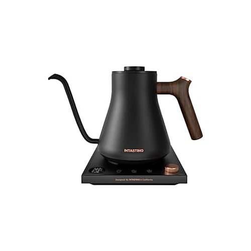 Electric Kettles, INTASTING Gooseneck Electric Kettle, ±1℉ Temperature Control, Wooden Accents, Stainless Steel Inner, Quick Heating, for Pour Over Coffee, Brew Tea, Boil Hot Water, 0.9L Black