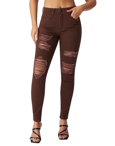 Image of roswear Women's Essentials Ripped Mid Rise Destroyed Skinny Jeans