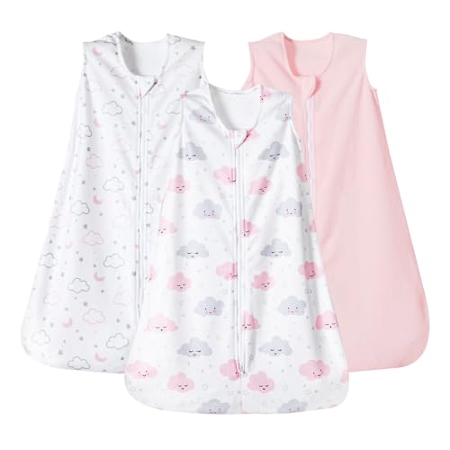 Image of PHF 3 Pack Warm Micro-Fleece Baby Sleep Sack 6-12 Months, Soft Baby Wearable Blanket, 2-Way Zipper Sleeping Bags, Comfy Toddler Sleeping Sack for Girls, Medium Size, Clouds