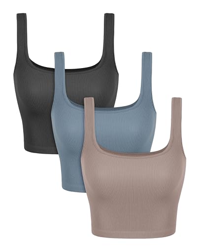 ODODOS 3-Pack Seamless Square Neck Crop Tank for...