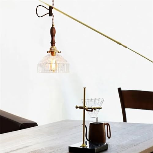 Luminaire suspendu en verre, bois et cuivre vintage 30cm