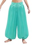 Miaeowve Kinder Mädchen Bauchtanz Hose Stretch Haremshose High Waist Tanzhose Locker Slim Fit Aladinhose Leggings Faschingkostüm Hellblau 158-164