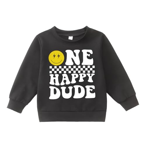 SOFEON 1st Birthday Outfit Boy One Happy Dude Sweatshirt One Year Old Long Sleeve Shirt First Birthday Pullover Fall Tops