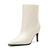 ROSERWISH アンクルブーツ 女性用 子猫 ローヒール ポインテッドトゥ ブーティ カジュアル コンフォート ドレス ショート ゴーゴーブーツ 3インチ 秋冬シューズ, ホワイト, 25.5 cm
