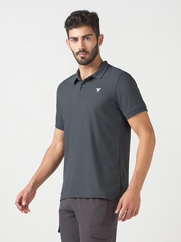 Image of TECHNOSPORT Men's Solid Slim Fit Polo Collar T-Shirt MATPIQ Half Sleeve Button Polyester for Gym Golf Casual Anti Odour UPF50+