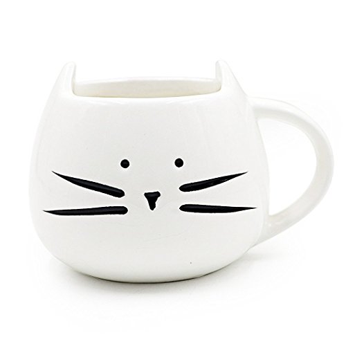 Voguecase Tasse en Céramique de Chaton Mignon Motif Coupe de Couple Porcelaine Mug pour Café/Thé/Expresso/Lait/Eau (Blanc)