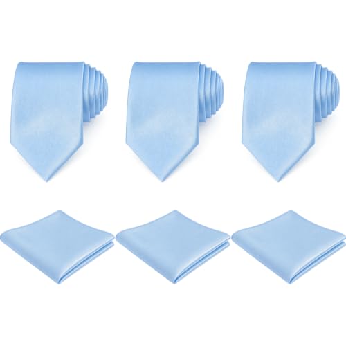Image of Unittype 6 Pcs Mens Tie and Pocket Square Set, Solid Color Satin Formal Necktie Handkerchief for Wedding Fathers Day Gift