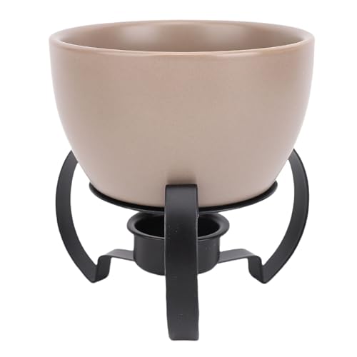 Cheese Fondue Pot Set, Ceramic Butter Melting Pot with Detachable Metal Stand and 4 Forks, Pratical Chocolate Melter for Home Kitchen (grey) - Thumbnail 2