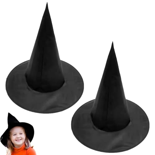 AJUNLKVDR 2 chapéus de bruxa, chapéu de bruxa para crianças, Halloween, crianças para preto, chapéus de bruxa pretos para adultos, mago preto, chapéu mágico para mulher, decoração de Halloween,