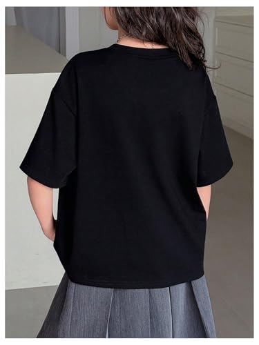 SHENHE Girl's Cute Bow Shirt Oversized Graphic Crew Neck Half Sleeve Summer Tee Top3