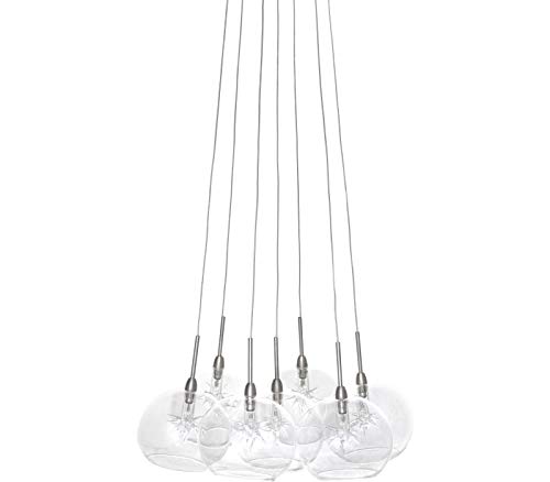 Et2 E20114-24 Starburst Unique Mini Clear Glass Globe Pendant Ceiling Lighting, 7-Light Xenon 140 Watts, 54"H X 12"W, Nickel #TOP3