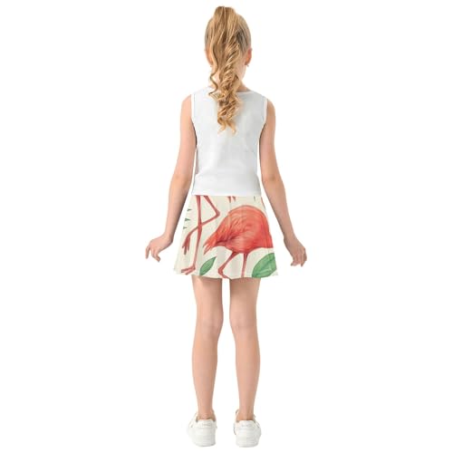 Girls Skorts Athletic Shorts Tropical Flamingos Pineapples Beige Skirts with Shorts Casual Pleated 3t4