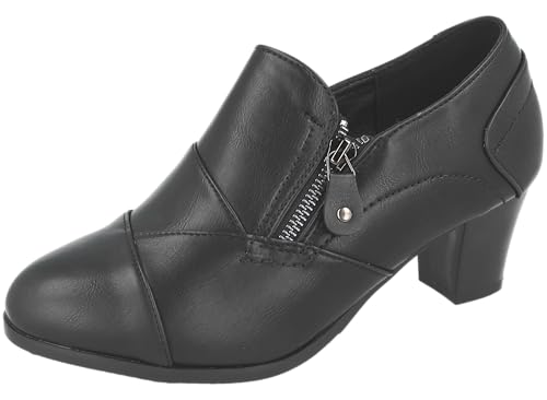 Cushion Walk Women's Faux Leather Standard Or Wide Fit (EEE) Low Block Heel Ankle Boots Shoes (Black, UK Footwear Size System, Adult, Women, Numeric, Wide, 4)