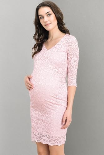 Vestido feminino colado ao corpo com renda floral maternidade HELLO MIZ, Blush, Large