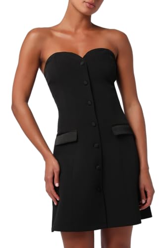 Lulus Beatrice Strapless Blazer Dress Women’s Sweetheart Neckline Mini Cocktail Dress with Satin Trim and Covered Buttons Black