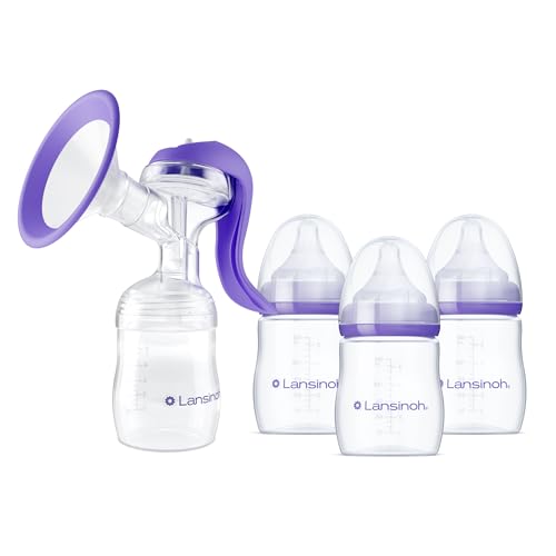Image of Lansinoh Pump & Go Breastfeeding Bundle – Manual Breast Pump for Breastfeeding and Milk Expression + 3 Count 5 oz Baby Bottles with Slow Flow Nipples (Size 2S), Newborn Feeding Essentials