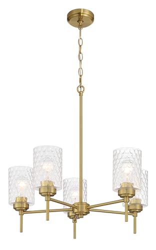 Craftmade - Lustre Claire 5 Light 76.2 cm Acabamento em latão acetinado com vidro bolha transparente