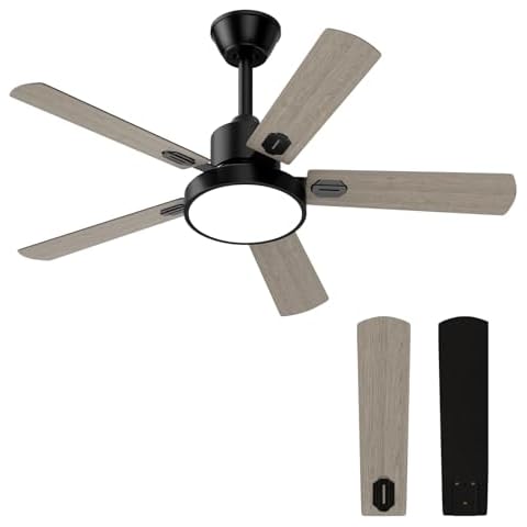 Obabala Ceiling Fan Outdoor Wood Ceiling Fan with lights Remote Control 52 Inch Patios Fan with Light Noiseless DC Motor with 3 Downrods -Matte Black Cover