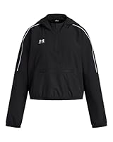 Under Armour Mädchen Challenger Anorak, Wasserabweisende, atmungsaktive Sportjacke, Trainingsjacke mit 1/2-Zip und Taschen, Funktionsjacke für Fußball,Black / / White,YXL