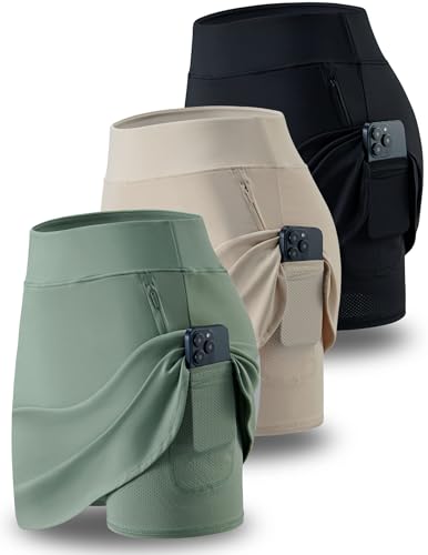 3 Pack Women’s Active Skorts with Pockets High Waist Athletic Skirts with Built-in Shorts for Tennis Golf Workout (Set 6, Large)