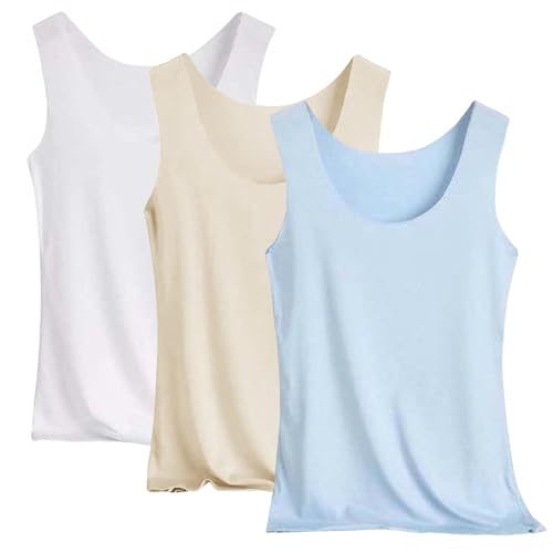 Pack de 3 camisetas sin mangas para mujer, camiseta sin mangas, cuello redondo, camiseta de tirantes ligera de seda fría, cómoda, deportiva, yoga, entrenamiento, túnica, monocolor, camiseta de