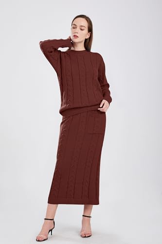 Image of utcoco Womens Sweater Sets Winter Chunky Cable Knit 2 Piece Outfits Sweater Skirt Set