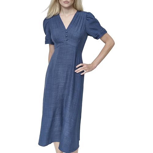 Image of DKNY Women's Short Sleeve Button Front Fit & Flare Midi Dress