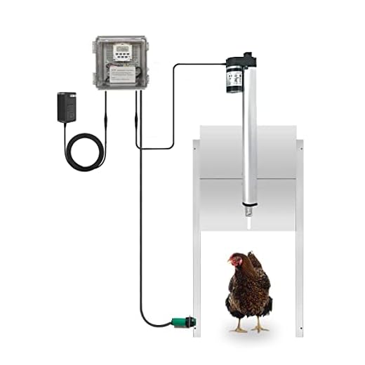 JVR Automatic Chicken Door Coop Opener Kit with Safety Mechanism, Rainproof Outdoor Timer Controller Actuator Motor, 12V DC Power Supply (Timer Version)