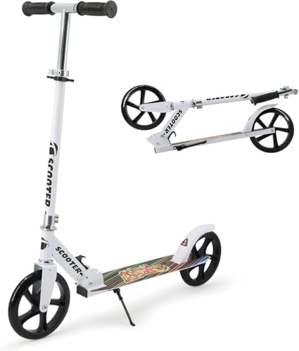 Kick Scooter for Ages 6+, Kids, Teens & Adults. Max Load 240 LBS. 8IN Big Wheels for Kids, Teens & Adults, 3 Adjustable Levels (White)