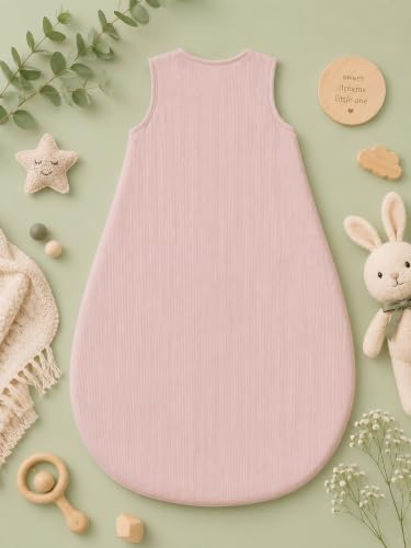 Image of TuddyBuddy Baby Cotton Wearable Quilted Sleeping Bag Blanket 1.5 Tog with 1 Way Zipper Closure | Ideal for Babies & Kids Hypoallergenic Fabrics | (Pin Striped Fabric - Light Pink, 0-6 Months)