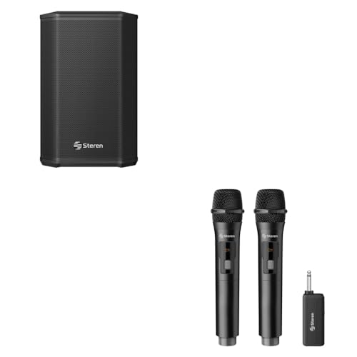 STEREN 1 Bafle de 8' 1,500 W PMPO Profesional Bluetooth + 2 micrófonos inalámbricos