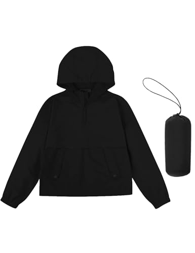 Kids Packable Waterproof Hooded Raincoat Lightweight Windproof