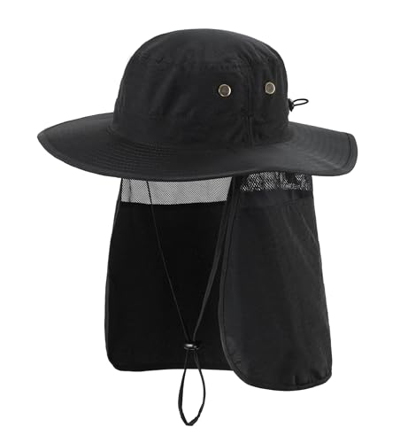 Image of Home Prefer UPF50 Mens Sun Hat with Neck Flap Quick Dry UV Protection Cap Womens Wide Brim Fishing Hat Neck Flap Beach Garden