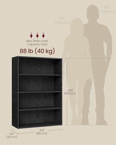 Image of VASAGLE CUSTOS Collection - Bookshelf, 4-Tier Bookcase, Book Shelf, Open Storage Shelf, 9.4 x 31.5 x 42.5 Inches, for Living Room, Home Office, Dining Room, Ebony Black ULBC174B01