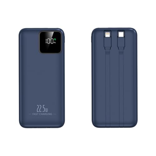 Batería externa de carga rápida de 20000 mAh, 22,5 W, cables integrados, 4 salidas, 2 entradas, cargador portátil, pantalla LED (30000 mAh/azul)