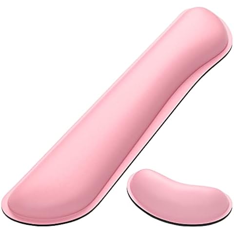 DAPESUOM Keyboard Wrist Rest Pad, Mouse Wrist Rest Support, Ergonomic Mouse Pad, Upgrade Cleanable PU Leather Keyboard Wrist Pillow Rest Pad, Widened Memory Foam Set, Easy Typing, Pain Relief, Pink Cover