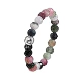Hernin Perlen Ringe Damen Elastisch Naturstein Stretch Ring Kristall Perlen Ringe mit Goldperle Naturstein Perlen Ring Anti Stress Ring Elastischer Ring Bunt Stapelbar Ring Damen Mädchen (Gemischt)