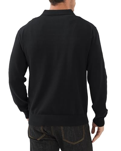 Kallspin Men's Knit Polo Sweater Regular Fit V Neck Cotton Long Sleeve Soft Classic Sweater Pullover3