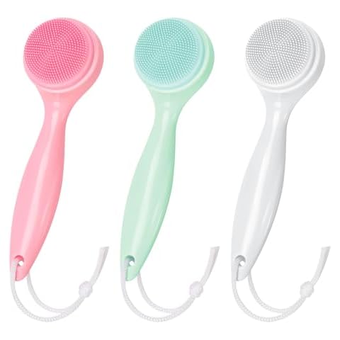 Silicone Manual Facial Cleansing Brush, NADUSEP 3 Pack Skin Friendly Soft Bristles Waterproof Face Scrubber Exfoliating Brush for Blackheads Whiteheads Makeup Residues Removal Cover