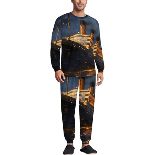 Titanic Cruise Ship Voyage Men's Pajama Set Long Sleeve Sleepwear Pjs Soft Crewneck Shirts And Bottoms