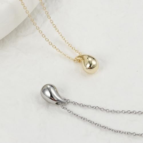 Dochais Kette Gold Silber Damen, 14K Gold/Weißgold Vergoldete Halskette Tropfen Anhänger Waterdrop Necklace Frauen Mädchen Schmuck Geschenk Weihnachten, 40-45cm Kette