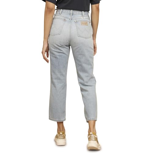 Image of Wrangler Women's Blue Straight Fit Mid Rise Jeans