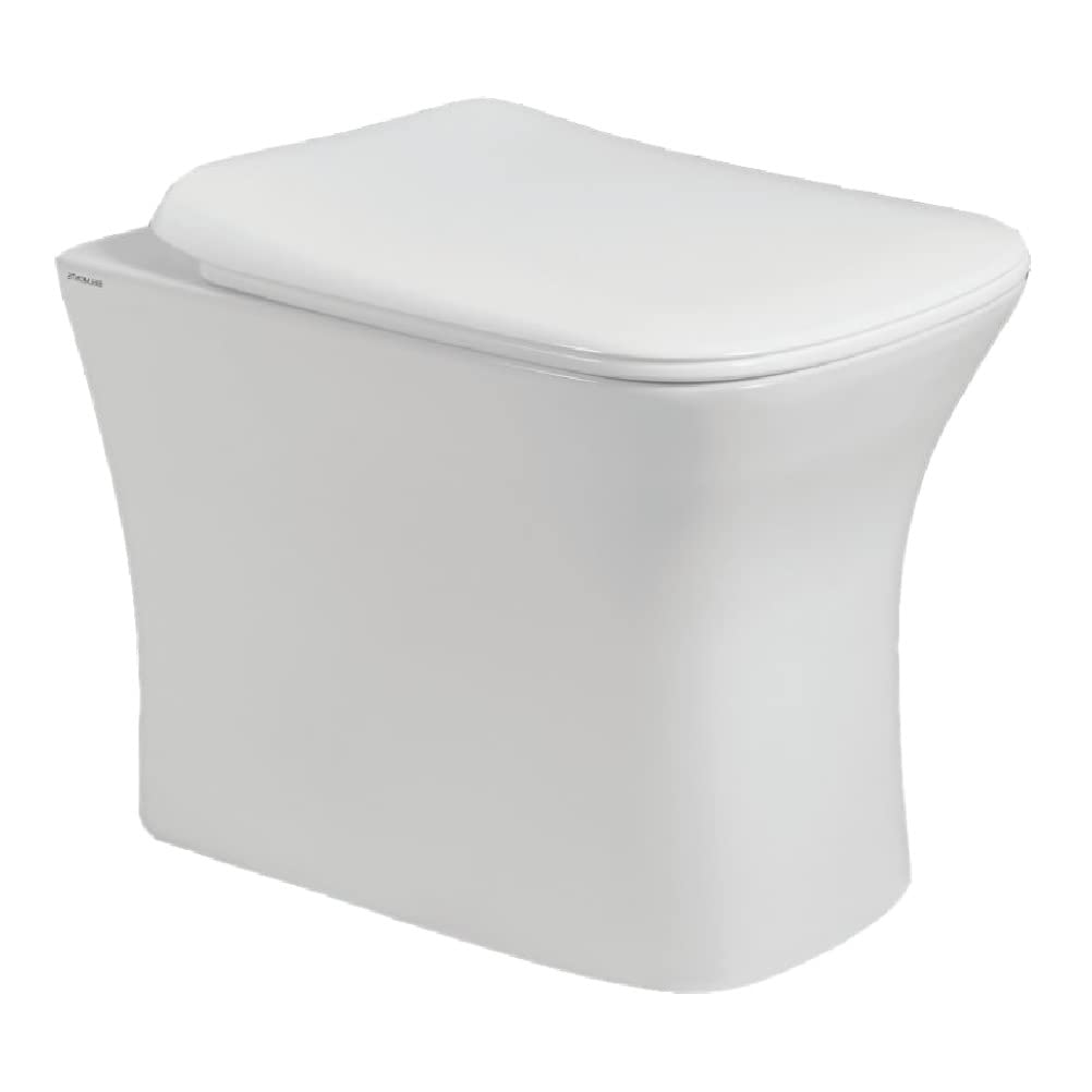 Floor Mounted European Water Closet One Piece Western Toilet Commode EWC S Trap with Slow Motion Soft Close Seat Cover (EWC-BATTLE-S-WHITE)