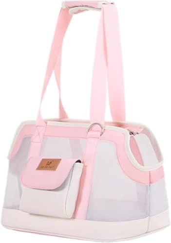 Tuyiutmトゥイウトゥム ペット用ショルダーバッグ ペット用キャリーケース 犬用小屋 夏用 軽量 通気性 外部から見える 旅行用 パッド付き 折りたたみ可能 散歩用 脱走防止 全景 シンプルデザイン (ピンク)